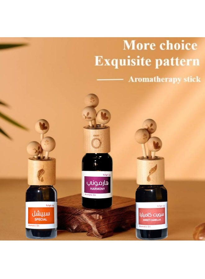 HASD-OUD Diffuser Oil | 3 Bottles 10ml | 3 Wooden Reed Sticks | Harmony Essential Oil | Special Essential Oil | Sweet Camellia Essential Oil - Image 1