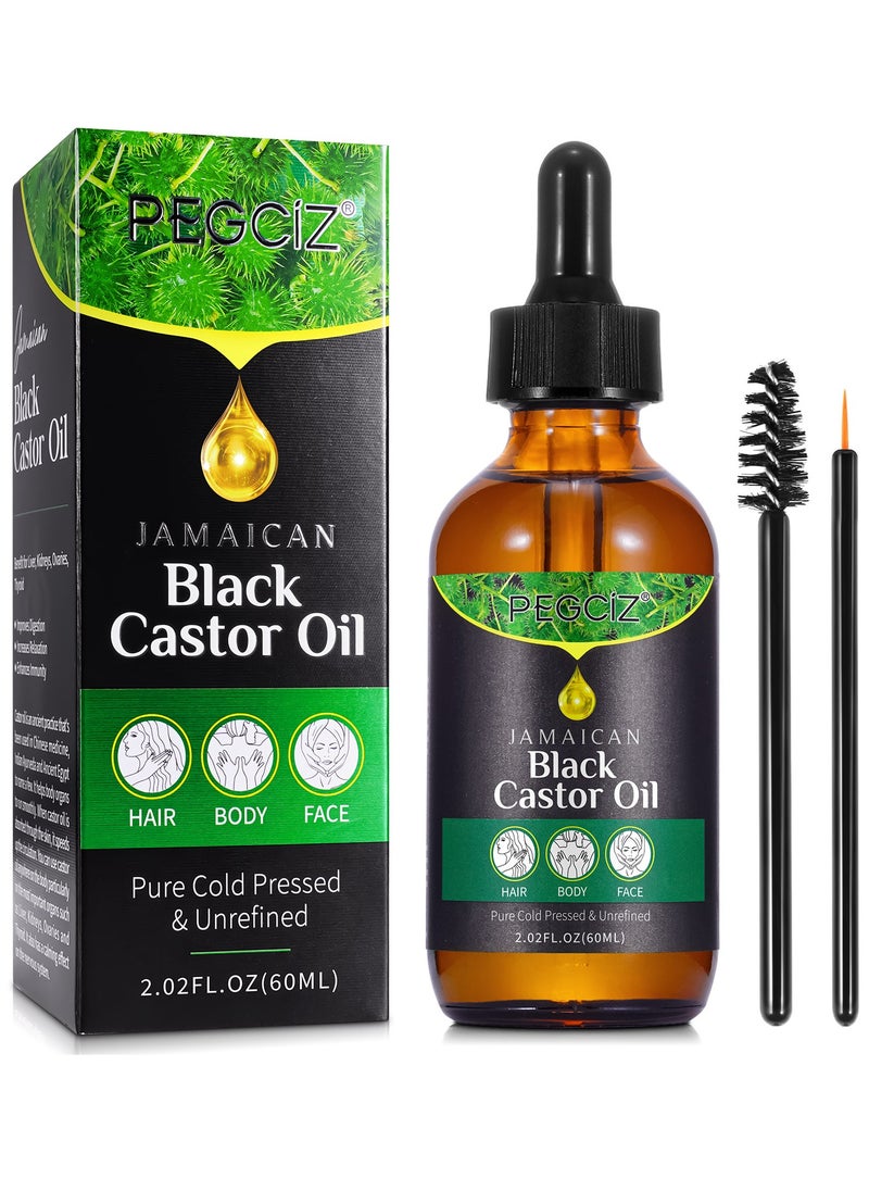 Pegciz - 60ml Jamaican Black Castor Oil for Hair 100% Pure Cold Pressed Stimulate Growth for Hair Eyelashes Eyebrows Nails Skin Moisturizer Hair Oil and Body Oil Moisturizing Massage Oil - Image 1