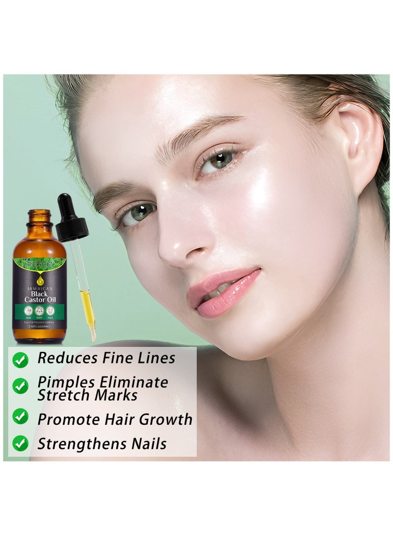 Pegciz - 60ml Jamaican Black Castor Oil for Hair 100% Pure Cold Pressed Stimulate Growth for Hair Eyelashes Eyebrows Nails Skin Moisturizer Hair Oil and Body Oil Moisturizing Massage Oil - Image 1