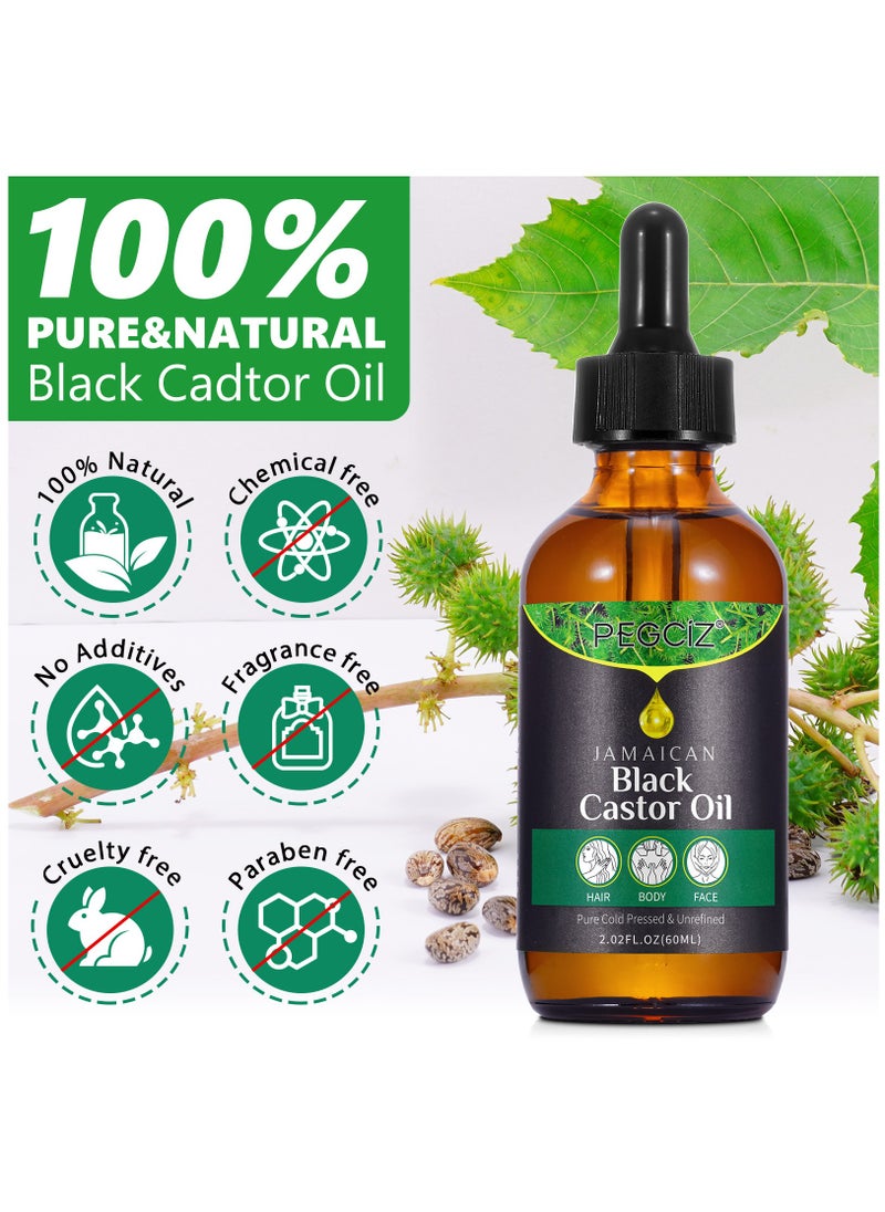 Pegciz - 60ml Jamaican Black Castor Oil for Hair 100% Pure Cold Pressed Stimulate Growth for Hair Eyelashes Eyebrows Nails Skin Moisturizer Hair Oil and Body Oil Moisturizing Massage Oil - Image 1