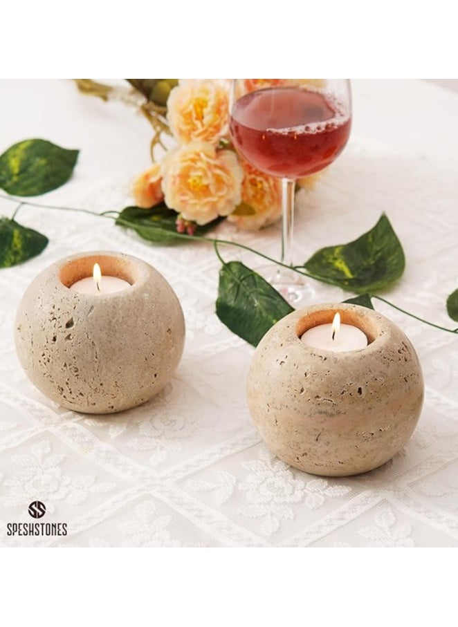RADICALn Tealight Candle Holder 3.5" Inches Travertine Handmade Stone Tealight Candles Holder - Stone Votive Candle Holders, Stone Tea Light Holder, Travertine Candle Holders, Votive Holder  - Image 2