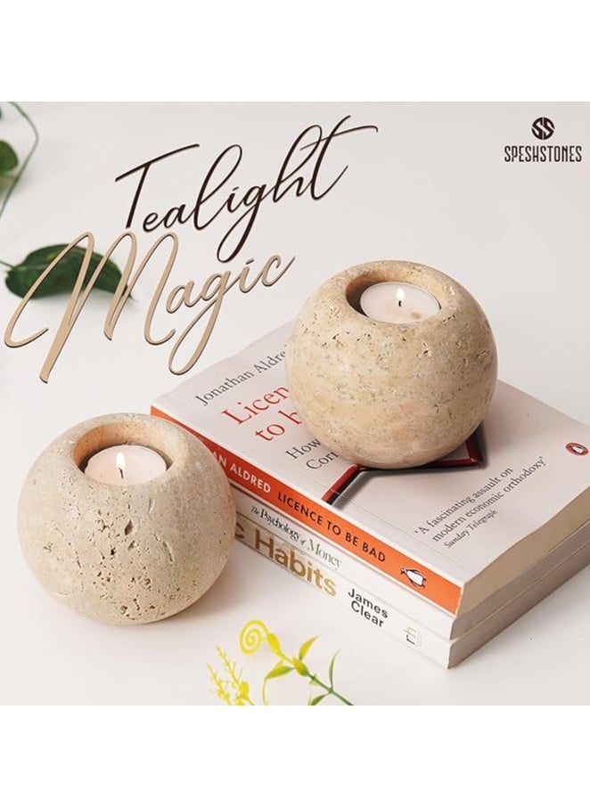 RADICALn Tealight Candle Holder 3.5" Inches Travertine Handmade Stone Tealight Candles Holder - Stone Votive Candle Holders, Stone Tea Light Holder, Travertine Candle Holders, Votive Holder  - Image 5