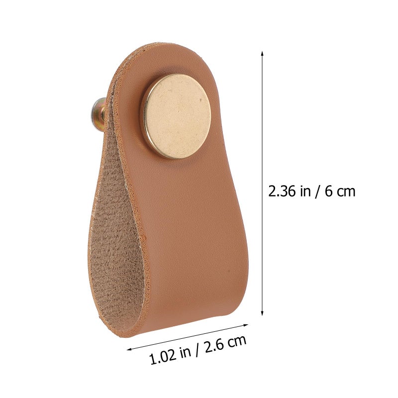 6Pcs Brown PU Leather Cabinet Handles Drawer Pulls For Wardrobe Cupboard Furniture - Image 3
