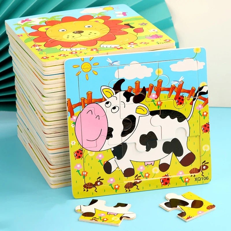 Bluejw Kindergarten Kids Animal Jigsaw Toy 9 Pieces of Wooden Cartoon Puzzle Other Educational Toys for Children - Image 2