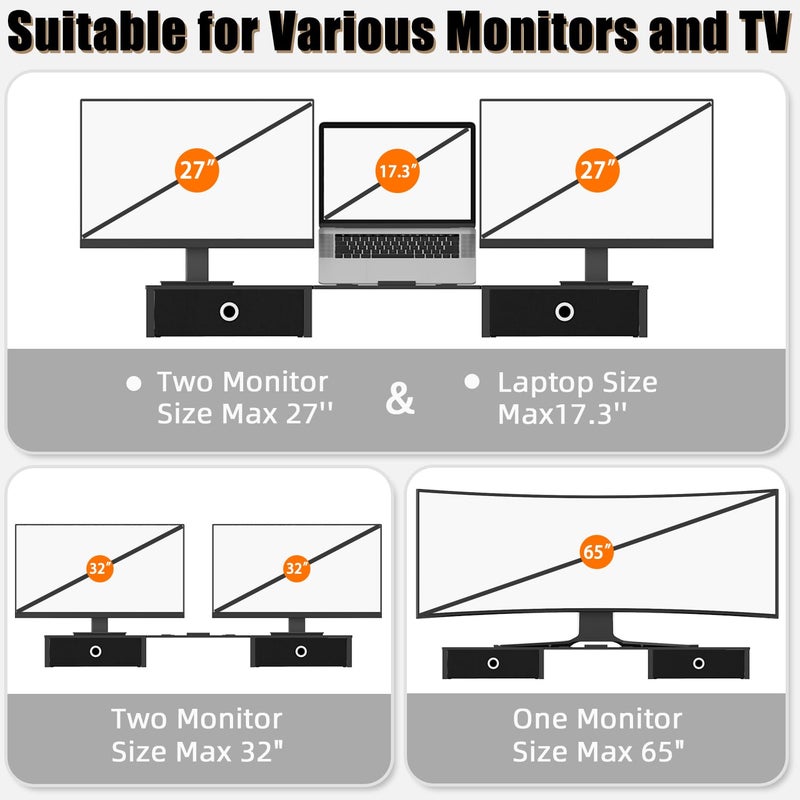 WESTREE Monitor Stand Riser with Adjustable Laptop Stand Riser, Steel Frame Dual Monitor Stand with Two Drawers for 2 Monitors, Desktop Oraganizer Stand for Computer,Laptop,Screen - Image 5