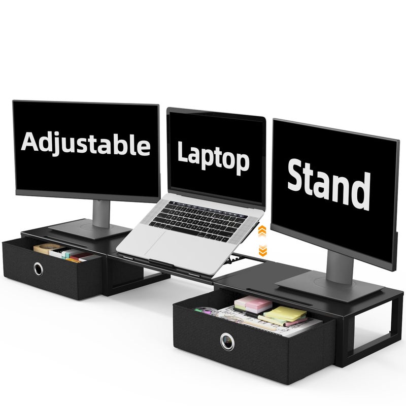 WESTREE Monitor Stand Riser with Adjustable Laptop Stand Riser, Steel Frame Dual Monitor Stand with Two Drawers for 2 Monitors, Desktop Oraganizer Stand for Computer,Laptop,Screen - Image 1