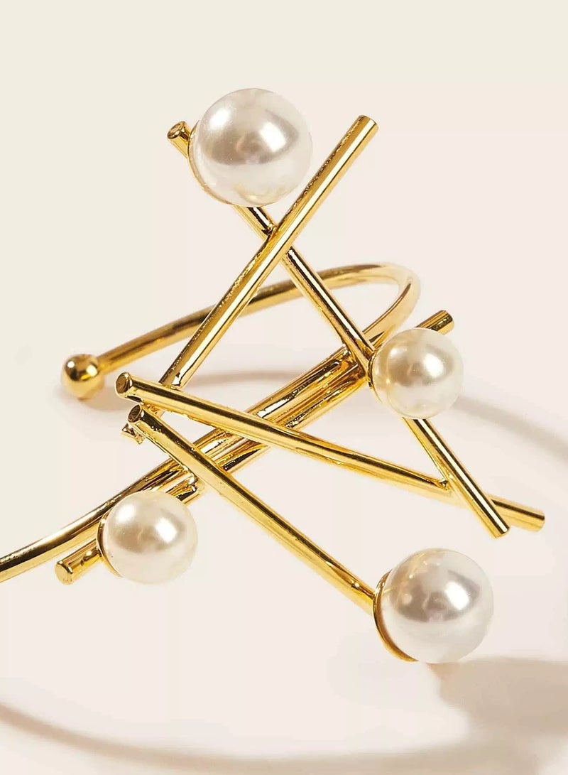 Faux Pearl Decor Bar Cuff Bracelet 1pc  - Image 3