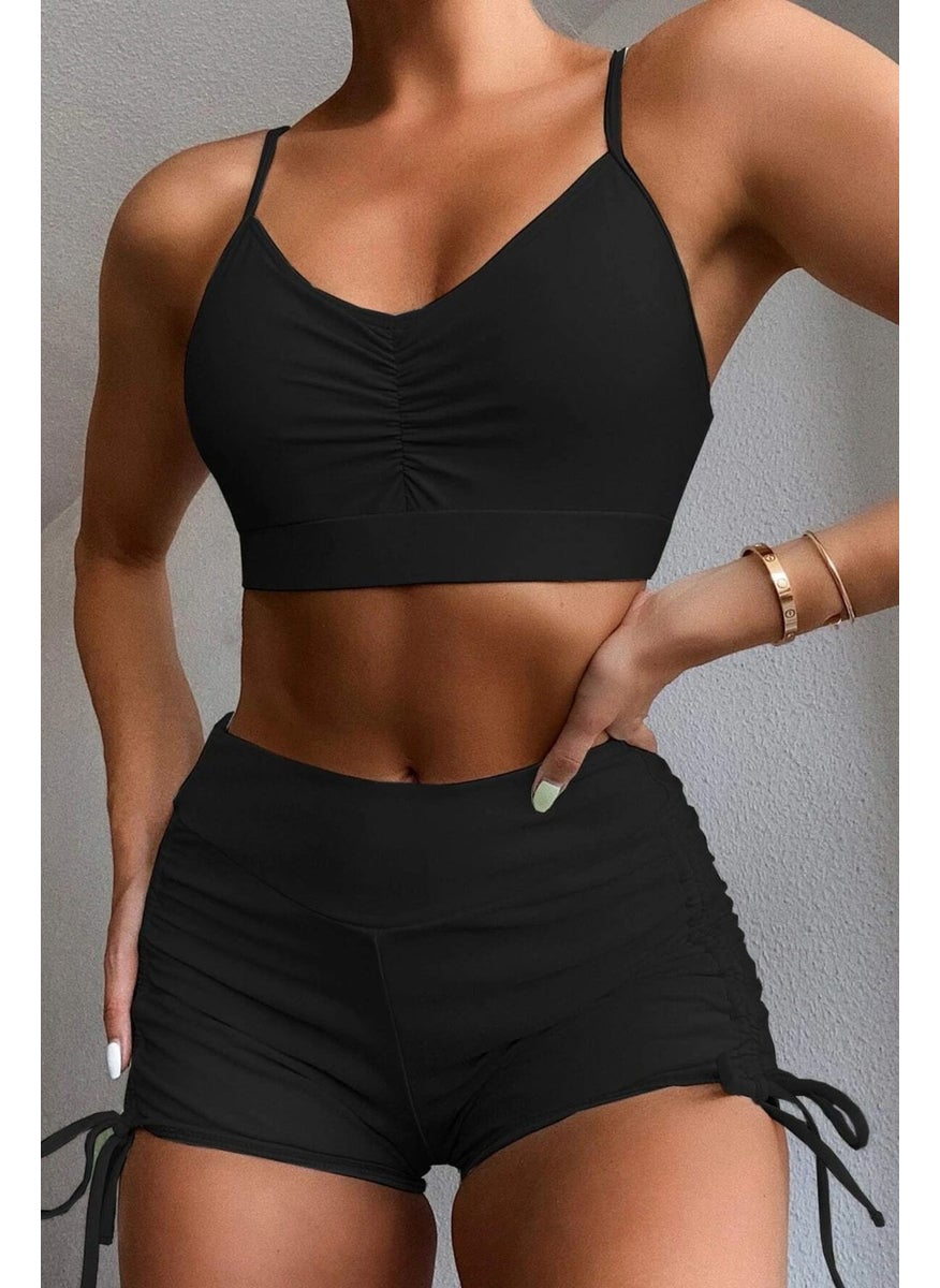 Angelsin Side Adjustable Drawstring Tankini Bikini Set with Swim Shorts  - Image 1