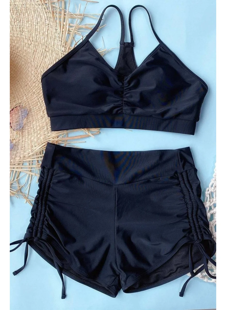 Angelsin Side Adjustable Drawstring Tankini Bikini Set with Swim Shorts