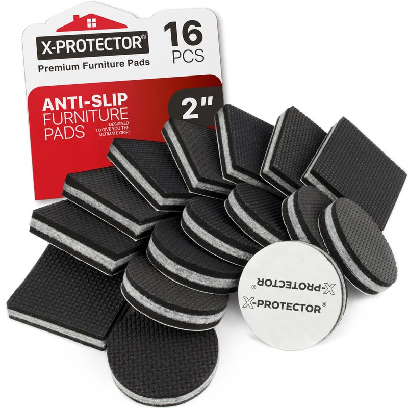 X-Protector Non Slip Furniture Pads X-PROTECTOR - 16 pcs 2" - Premium Furniture Grippers! Rubber Feet Hardwood Floor Protectors for Furniture Legs - Couch Stoppers - Keep Your Furniture in Place Forever! - Image 1