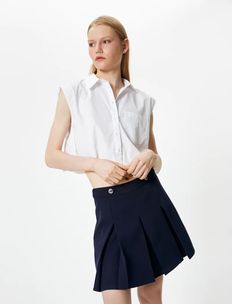 كوتون Medium Rise Mini Pleated Skirt