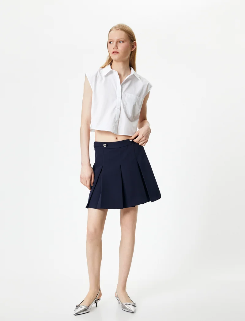 كوتون Medium Rise Mini Pleated Skirt