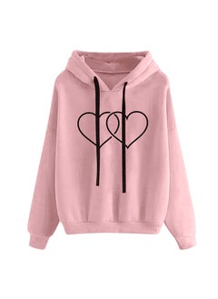 Fashionable Loose Womens Hoodie 2022 Slimming Printed Long Sleeve round Neck Sweatshirt Autumn Winter Elegant Trendy Streetwear Two loving hearts (powder)