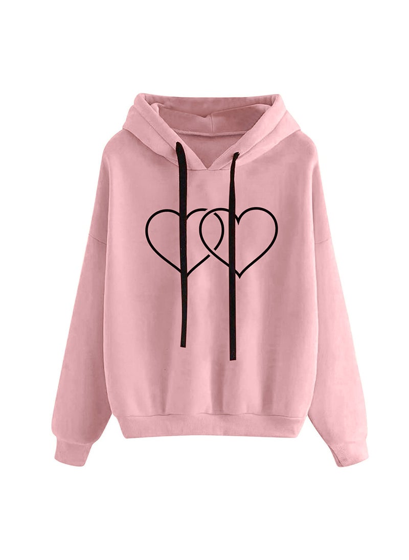 Generic - Fashionable Loose Womens Hoodie 2022 Slimming Printed Long Sleeve round Neck Sweatshirt Autumn Winter Elegant Trendy Streetwear Two loving hearts (powder) - Image 1