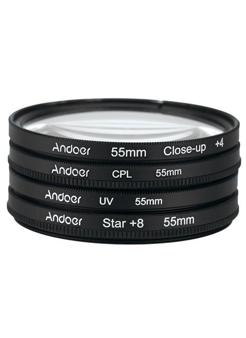 Andoer 55mm UV+CPL+Close-Up+4 +Star 8-Point Filter Circular Filter Kit, Circular Polarizer Filter Macro Close-Up Star 8-Point Filter with Bag, for Nikon Canon Pentax Sony DSLR Camera