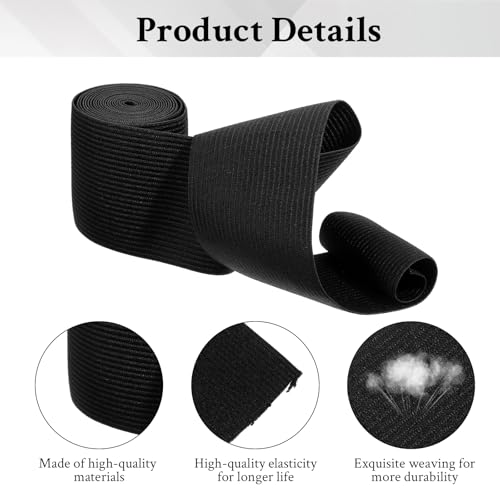 XLIUAX Elastic Band for Sewing, 3 Inch Wide Knit Elastic Band, 3 Yards Black Knitted Stretchy Straps for Sewing DIY Projects Crafts Waistbands Pants Waist Bedspread - Image 3