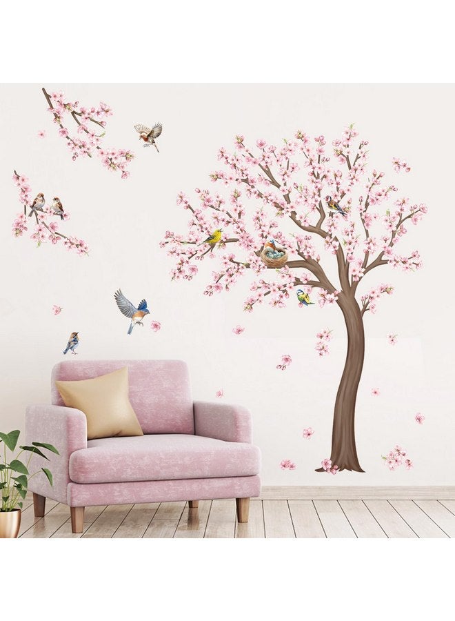 decalmile Large Cherry Blossom Tree Wall Stickers Pink Flower Birds Tree Branch Wall Decals Living Room Girls Bedroom Baby Nursery Wall Decor(H: 59 inches/150 cm) - Image 3