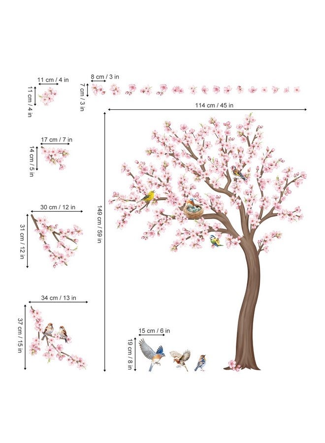 decalmile Large Cherry Blossom Tree Wall Stickers Pink Flower Birds Tree Branch Wall Decals Living Room Girls Bedroom Baby Nursery Wall Decor(H: 59 inches/150 cm) - Image 4