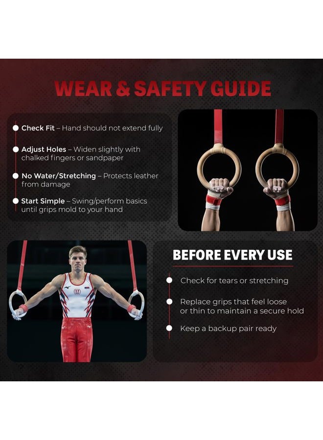 Reisport Men's Ring Gymnastic Grips, Premium Leather Grip with Hook & Loop Closure for Secure Grip, Safe Hand Grip, Hand Wraps for Advanced Gymnasts - Image 4