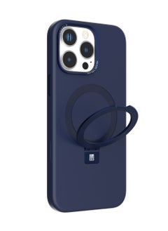 LEVELO iPhone 16 Pro Max MagSafe Case Iris Pro Liquide Silicone Cover/ Built-in Kick Stand/ Metal Camera Ring / Hybrid Construction/ Impact Resistant Corners - Blue  - Image 1