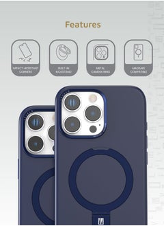 LEVELO iPhone 16 Pro Max MagSafe Case Iris Pro Liquide Silicone Cover/ Built-in Kick Stand/ Metal Camera Ring / Hybrid Construction/ Impact Resistant Corners - Blue  - Image 2