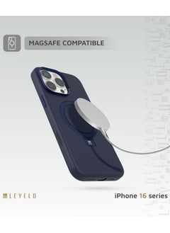 LEVELO iPhone 16 Pro Max MagSafe Case Iris Pro Liquide Silicone Cover/ Built-in Kick Stand/ Metal Camera Ring / Hybrid Construction/ Impact Resistant Corners - Blue  - Image 5