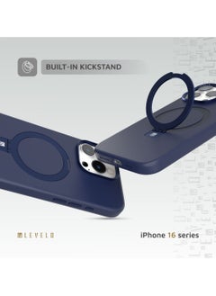 LEVELO iPhone 16 Pro Max MagSafe Case Iris Pro Liquide Silicone Cover/ Built-in Kick Stand/ Metal Camera Ring / Hybrid Construction/ Impact Resistant Corners - Blue  - Image 4