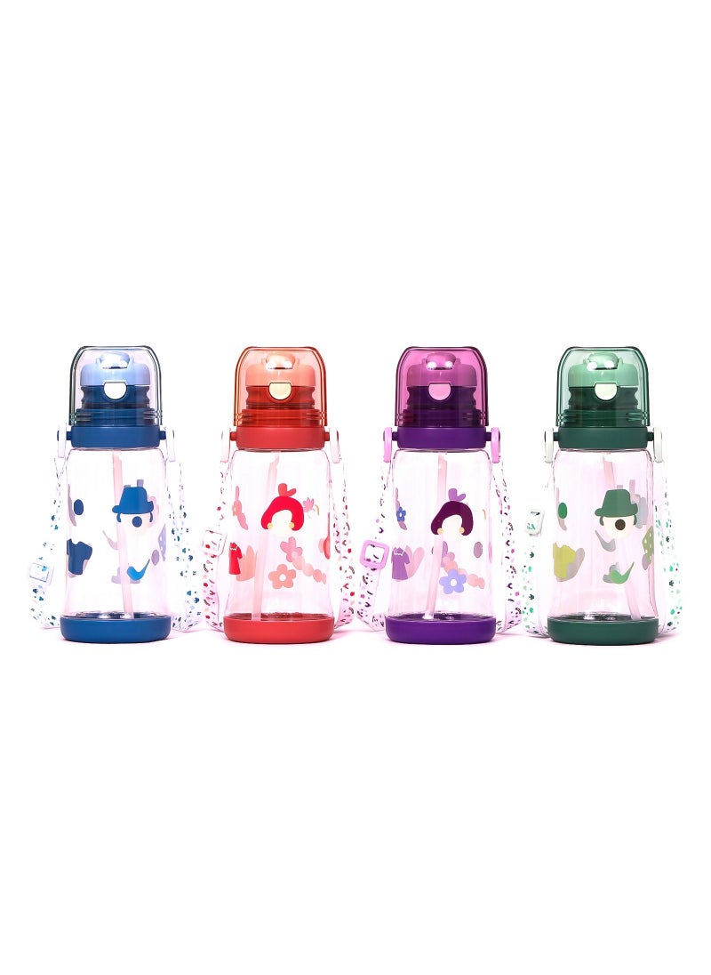 Water Bottle 600ml With Straw - Blue