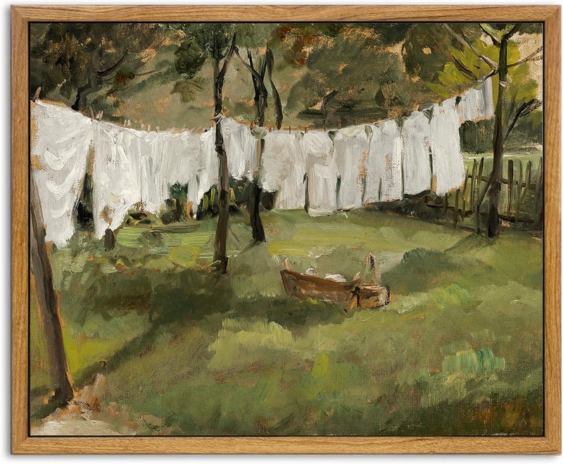 KBKBART Framed Canvas Wall Art Home Decor, Vintage Laundry Room Art Prints Wall Decor, Farmhouse Decor Canvas Oil Painting, Antique Country Landscape Wall Art Prints for Beroom Living Room Bathroom (8"x10") - Image 1