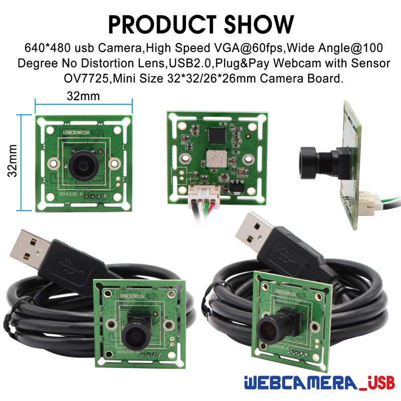إي أل بي VGA Super Mini Wide Angle USB Camera Module with 100degree Lens High Speed 480P 60fps UVC USB2.0 Video Webcam Board OV7725 Embedded Industrial Camera for Computer, Raspberry Pi, Jetson Nano - Image 4