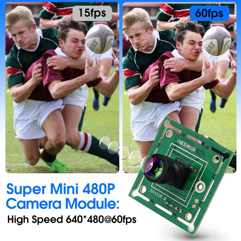 إي أل بي VGA Super Mini Wide Angle USB Camera Module with 100degree Lens High Speed 480P 60fps UVC USB2.0 Video Webcam Board OV7725 Embedded Industrial Camera for Computer, Raspberry Pi, Jetson Nano - Image 2