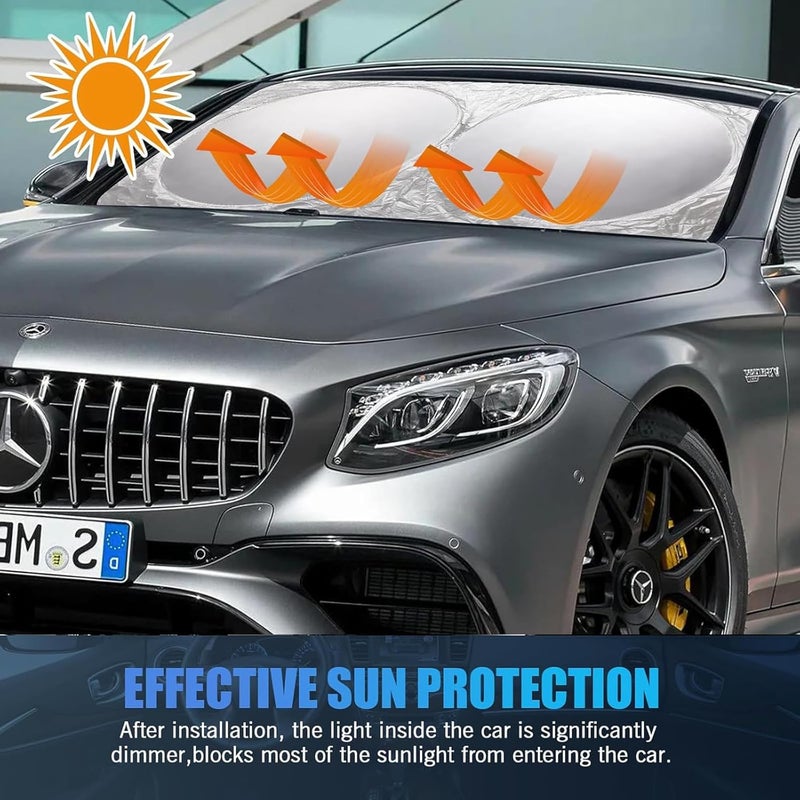 ToolHouse Windshield Sun Shade for Cars, Universal Fit Sunshade for Front Windshield, with Storage Pouch, Blocks UV Rays & Heat, Foldable Sun Visor, for Dashboard & Interior (150cm*70cm) - Image 3