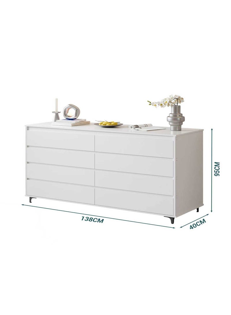CityRiya-Long Chest of Drawers, Wood Tower Chest, White 138cm Drawers Dresser for Bedroom, Storage Cabinet, Modern Nesting Table, Storage Drawers Organizer for Hallway, Entryway, Closet, Living Room (DG010) - Image 4