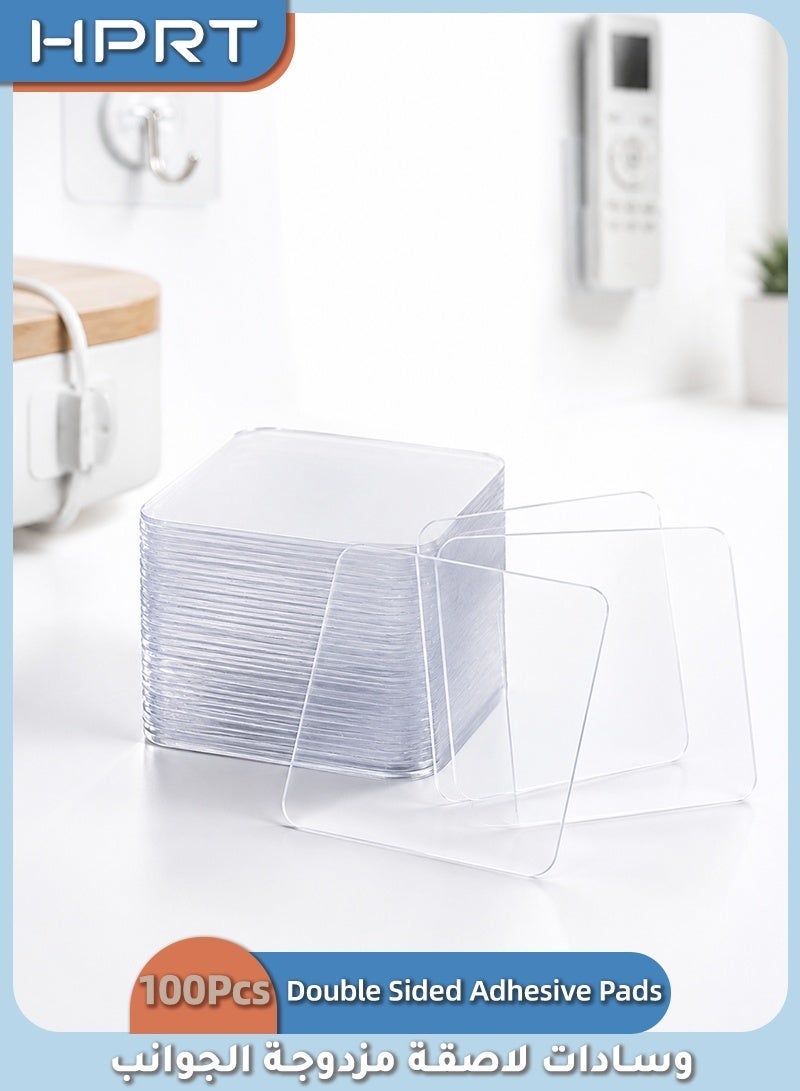 HPRT 100 Pcs Double Sided Adhesive Pads, 6x6cm Clear Nano Gel Tape Squares, Sticky Tack for Wall Hanging, Home, Office & Car - Image 1