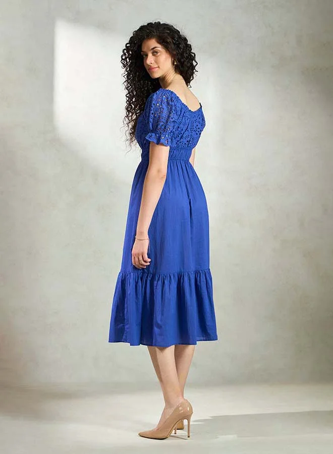 Virgio Purple Solid Cotton Schiffli Dress for Women for Women | Best Price UAE