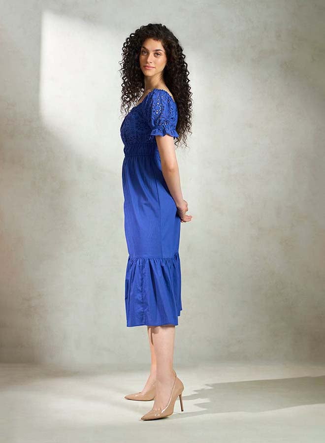 Virgio Solid Cotton Schiffli Dress for Women - Image 1