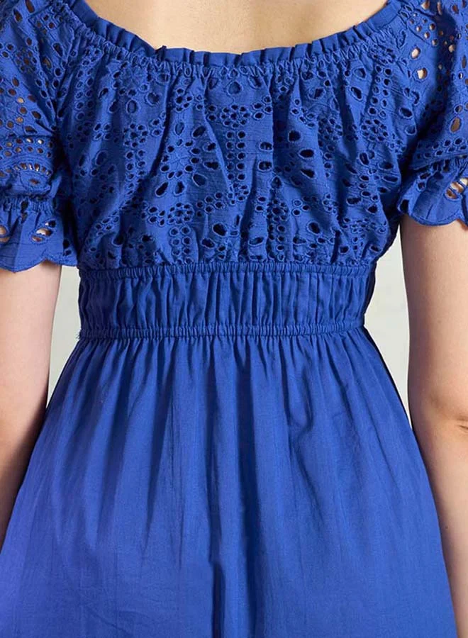 Virgio Purple Solid Cotton Schiffli Dress for Women for Women | Best Price UAE