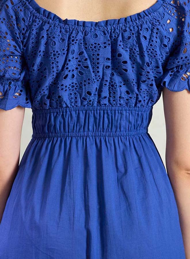 Virgio Solid Cotton Schiffli Dress for Women - Image 3