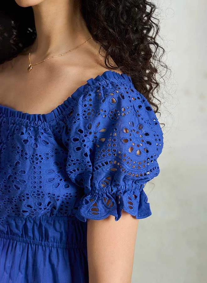 Virgio Purple Solid Cotton Schiffli Dress for Women for Women | Best Price UAE