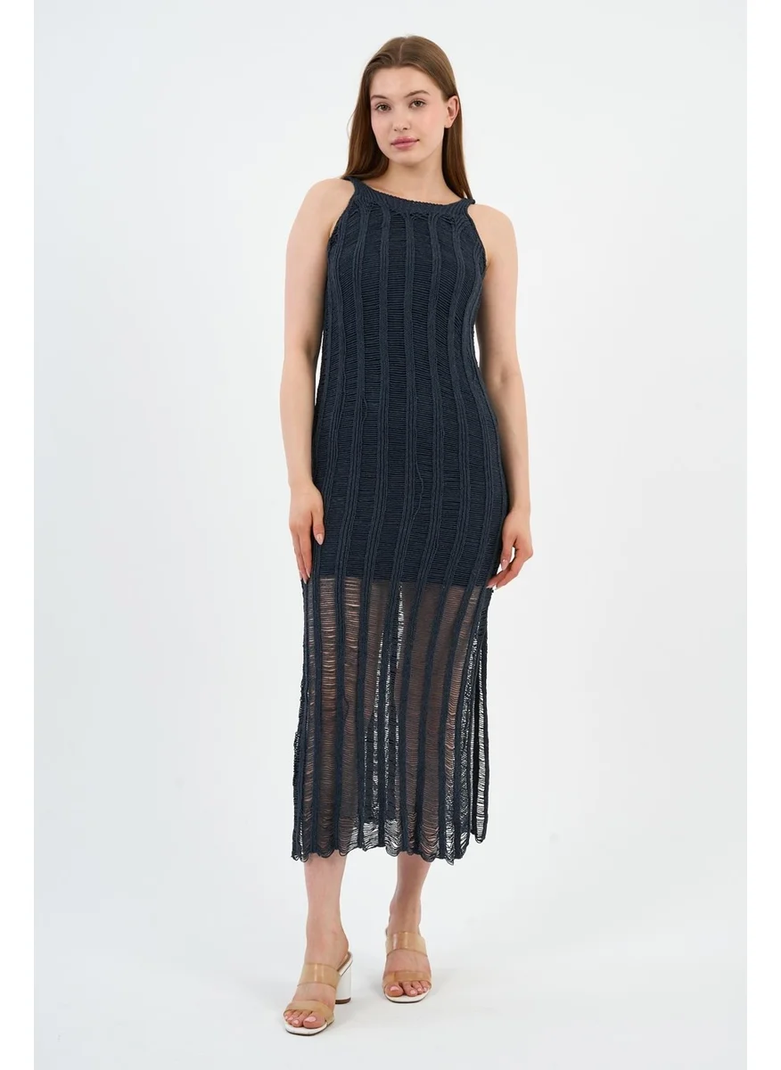 Alexander Gardi Slit Openwork Long Knitted Dress Dress A24-10180