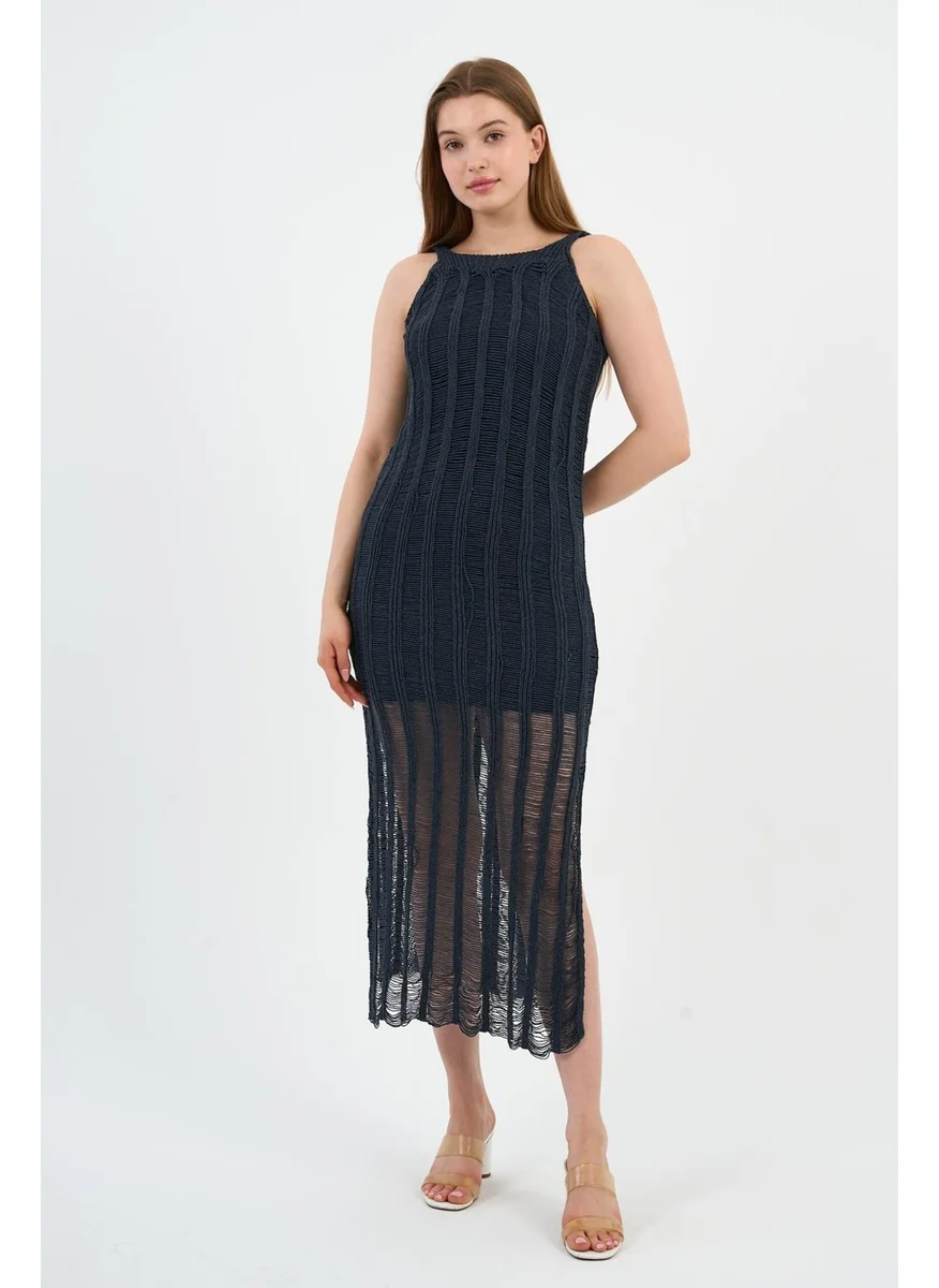 Alexander Gardi Slit Openwork Long Knitted Dress Dress A24-10180