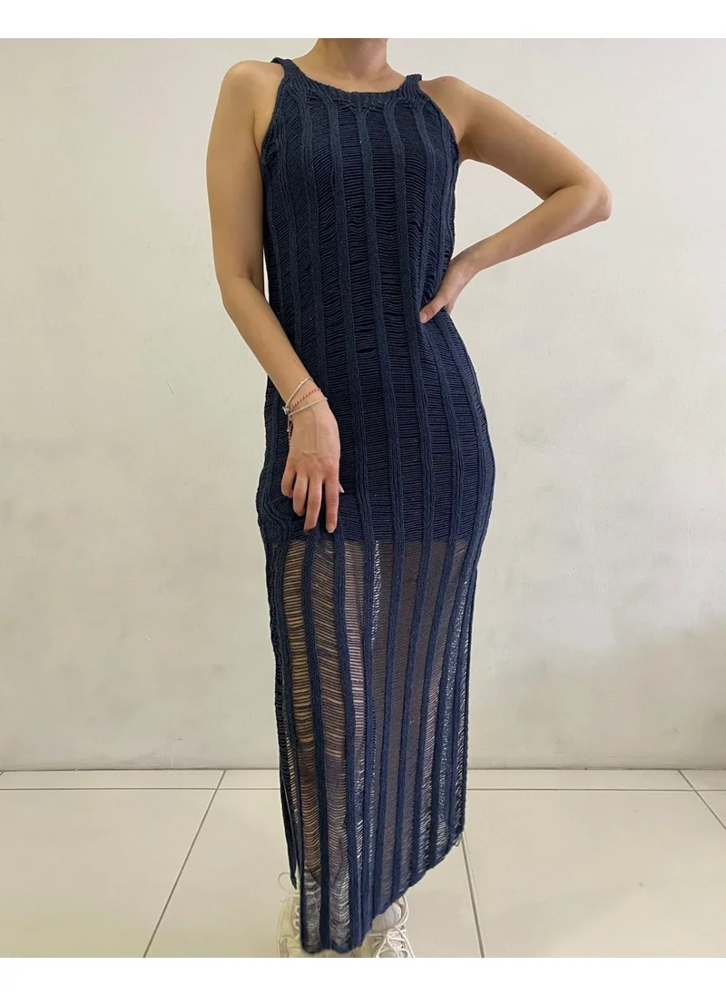 الكسندر جاردي Slit Openwork Long Knitted Dress Dress A24-10180