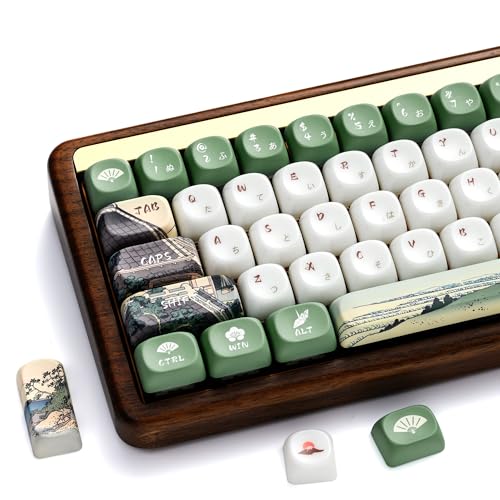OHY XVX MOA Profile Keycaps Set, Japanese Mount Fuji Theme, 129 - Key White & Green Custom Keycaps with PBT + Frosted Translucent PC Material for US Layout Mechanical Keyboards - Image 1