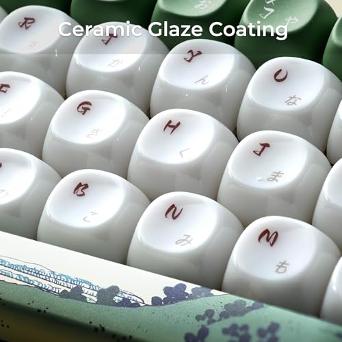OHY XVX MOA Profile Keycaps Set, Japanese Mount Fuji Theme, 129 - Key White & Green Custom Keycaps with PBT + Frosted Translucent PC Material for US Layout Mechanical Keyboards - Image 4