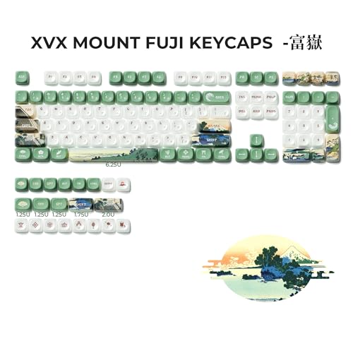 OHY XVX MOA Profile Keycaps Set, Japanese Mount Fuji Theme, 129 - Key White & Green Custom Keycaps with PBT + Frosted Translucent PC Material for US Layout Mechanical Keyboards - Image 5