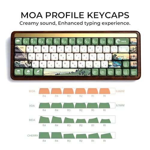 OHY XVX MOA Profile Keycaps Set, Japanese Mount Fuji Theme, 129 - Key White & Green Custom Keycaps with PBT + Frosted Translucent PC Material for US Layout Mechanical Keyboards - Image 3