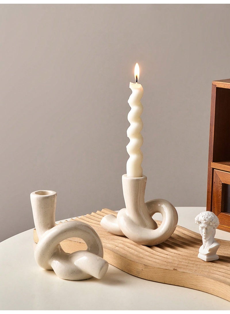 دائرة مربعة مجموعة من 2 حامل شموع عصري من السيراميك بتصميم فريد، حامل شموع أنيق لغرفة المعيشة، رف المدفأة، حامل التلفاز، المطبخ وغرفة الطعام، مناسب للزينة والهدايا في أعياد الميلاد والتخرج - Image 4