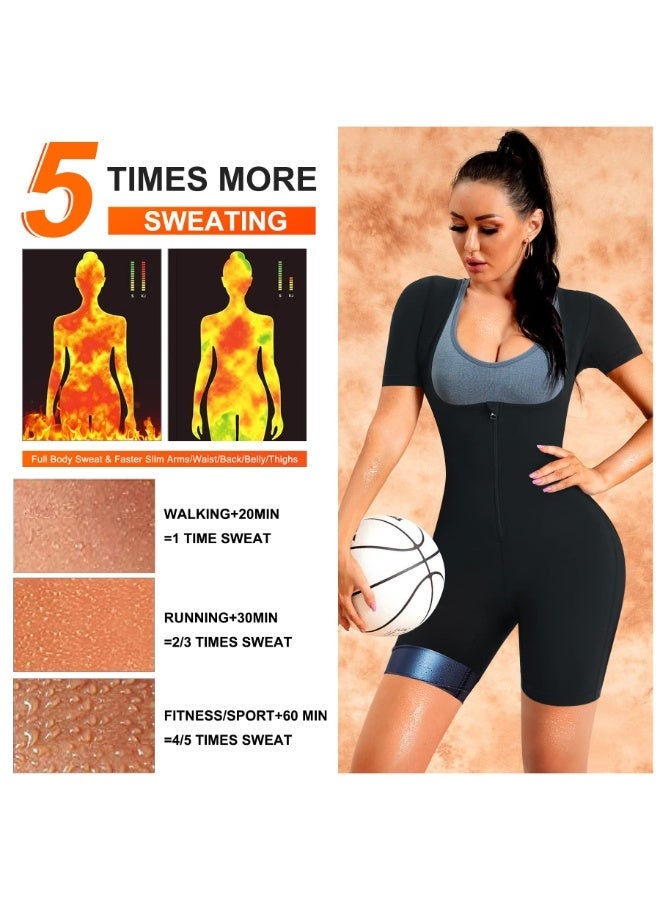 Jourvent Women’s Sauna Suit Set for Weight Loss, Premium High-Quality Breathable Fabric Quick-Dry Sweat-Wicking Compression Outfit, Zipper Long Sleeve Top & High-Waist Shaping Pants with Gloves & Shoe Covers - Image 2