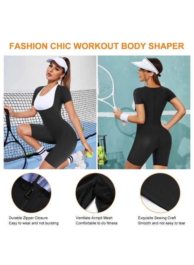 Jourvent Women’s Sauna Suit Set for Weight Loss, Premium High-Quality Breathable Fabric Quick-Dry Sweat-Wicking Compression Outfit, Zipper Long Sleeve Top & High-Waist Shaping Pants with Gloves & Shoe Covers - Image 5