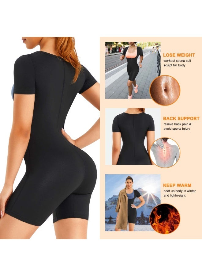 Jourvent Women’s Sauna Suit Set for Weight Loss, Premium High-Quality Breathable Fabric Quick-Dry Sweat-Wicking Compression Outfit, Zipper Long Sleeve Top & High-Waist Shaping Pants with Gloves & Shoe Covers - Image 4